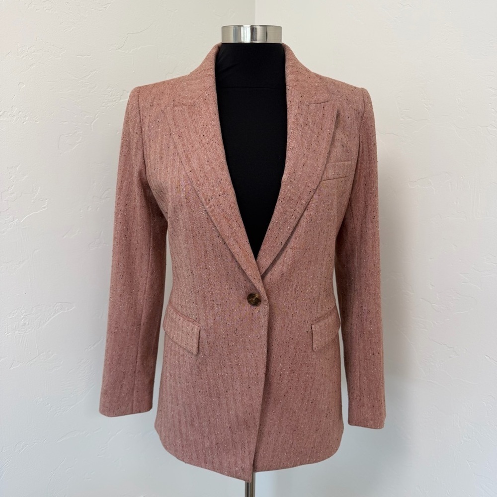 Lafayette 148 New York Wool-Blend Herringbone Burgundy Blazer Size 4
